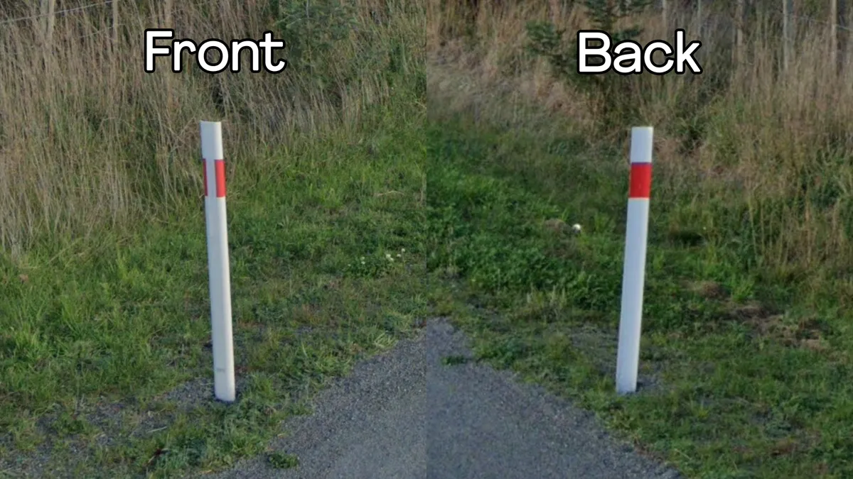 NZ roadside bollard, front and back